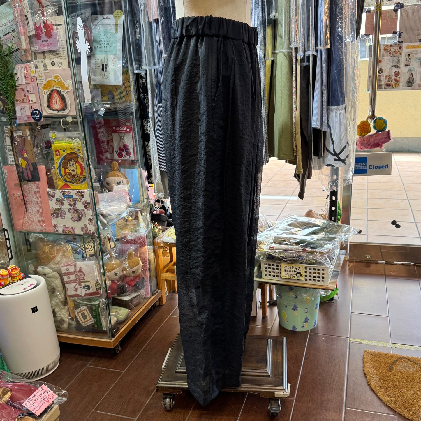 Iki Cupra Nylon Organza Tapered Black Pants, made in Japan