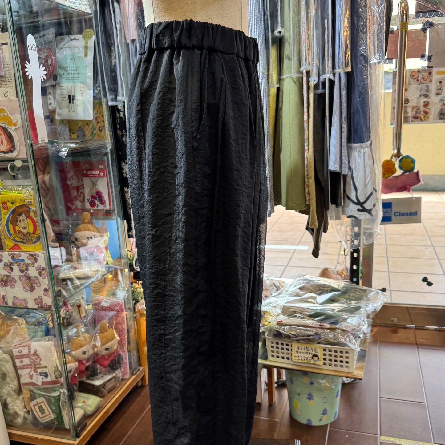 Iki Cupra Nylon Organza Tapered Black Pants, made in Japan
