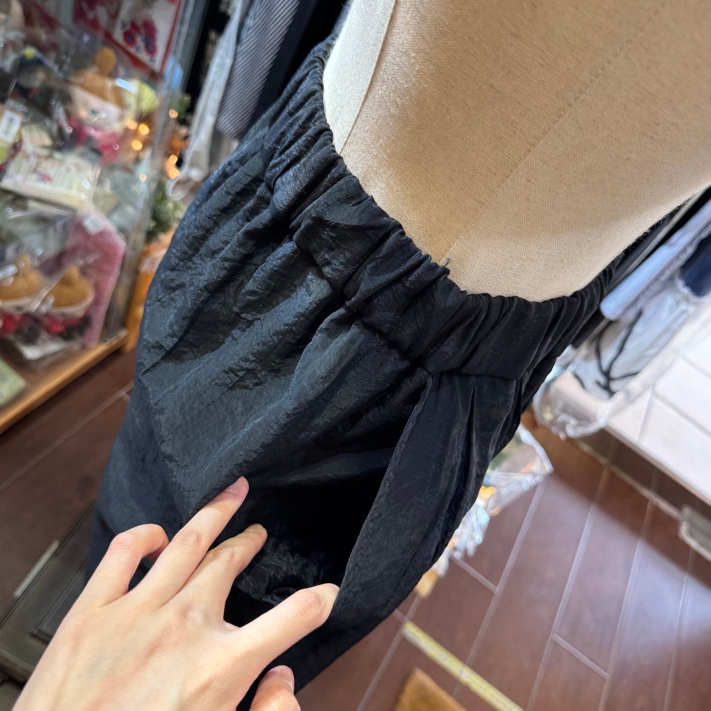 Iki Cupra Nylon Organza Tapered Black Pants, made in Japan