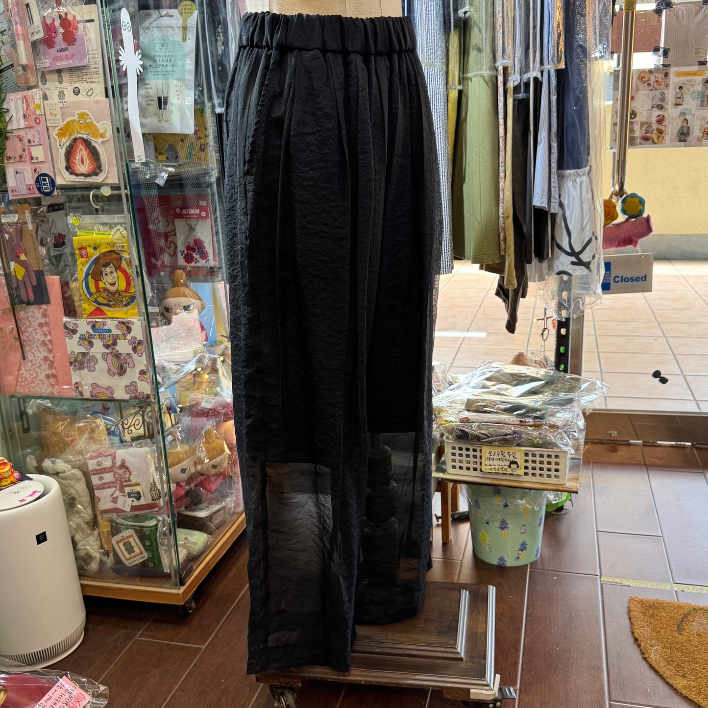 Iki Cupra Nylon Organza Tapered Black Pants, made in Japan