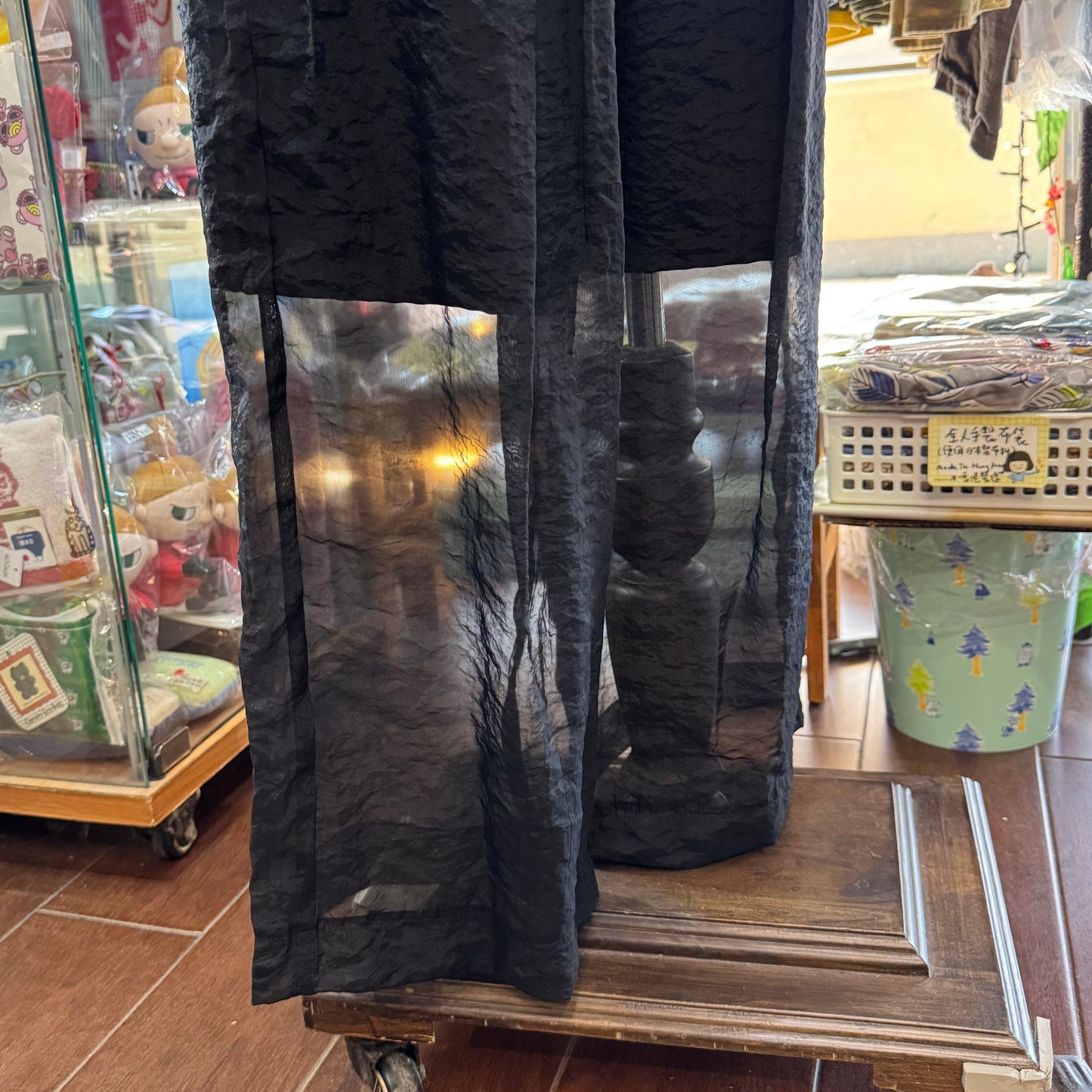 Iki Cupra Nylon Organza Tapered Black Pants, made in Japan