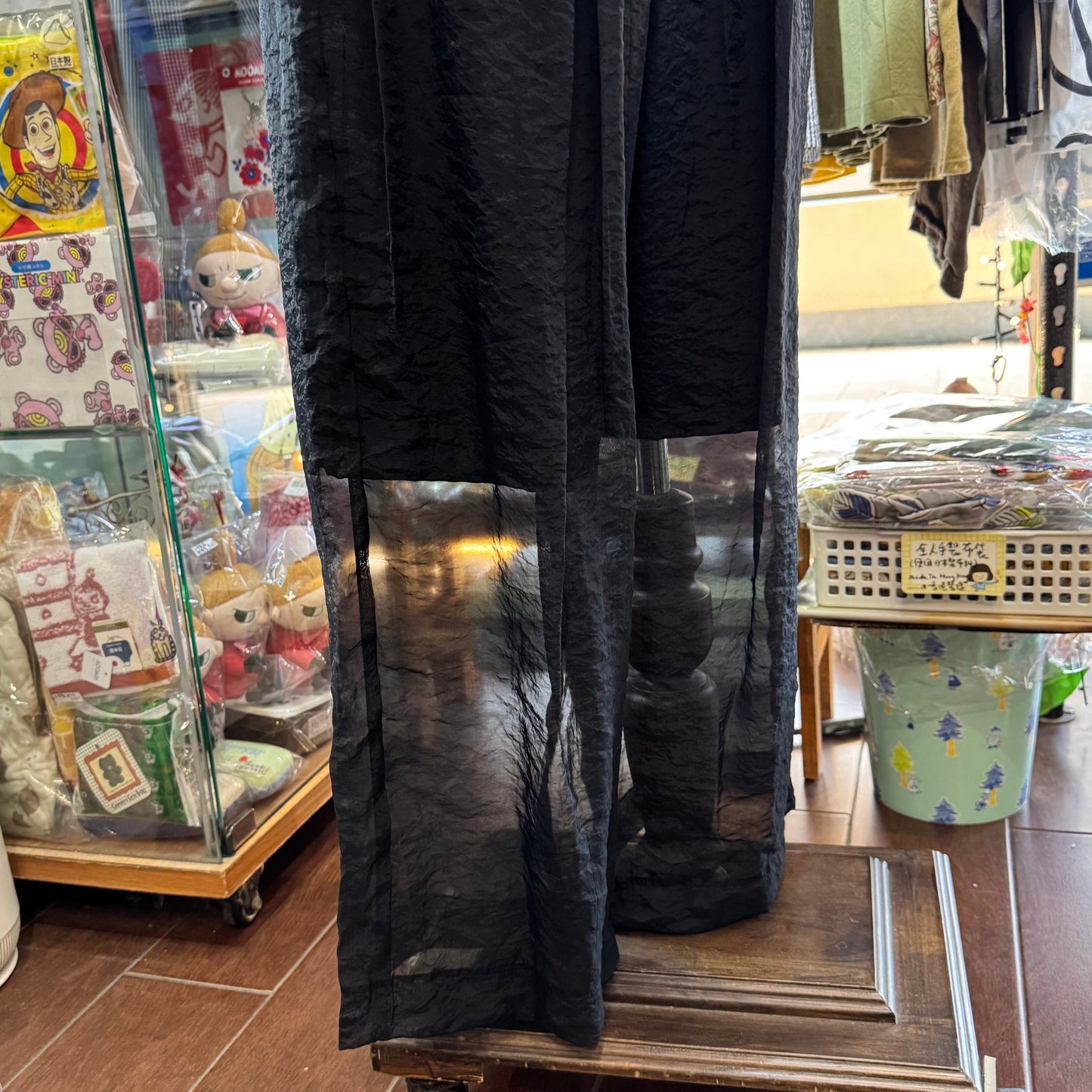 Iki Cupra Nylon Organza Tapered Black Pants, made in Japan
