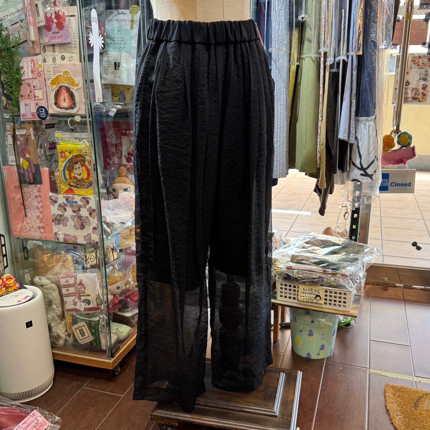 Iki Cupra Nylon Organza Tapered Black Pants, made in Japan
