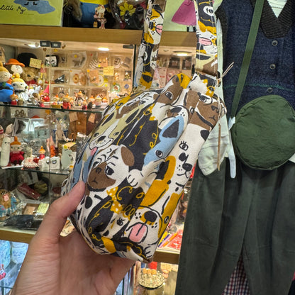 Handmade Dogs Print Shoulder Bag, Fabric from Japan
