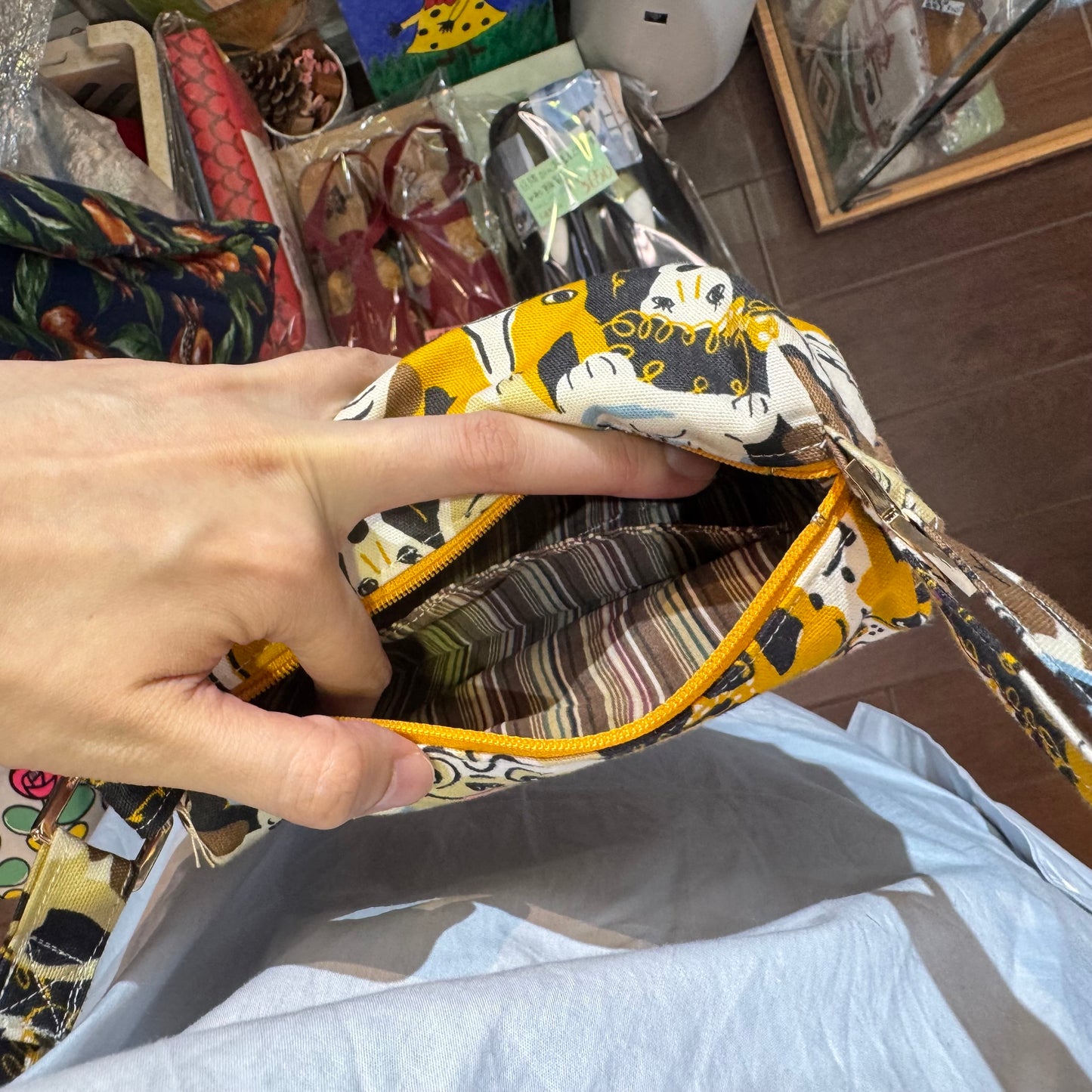 Handmade Dogs Print Shoulder Bag, Fabric from Japan