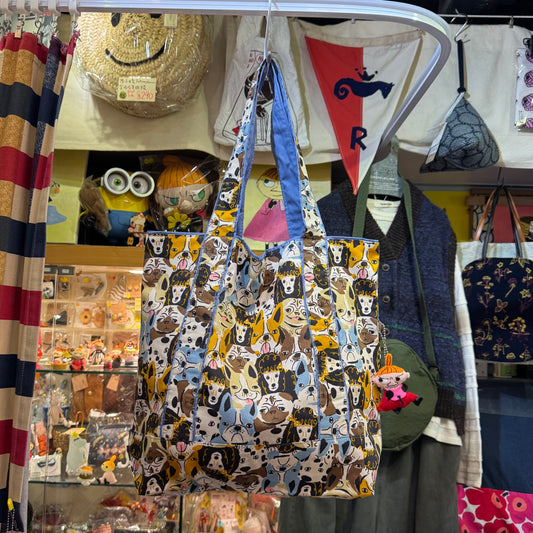 Handmade Dogs Print Tote Bag, Fabric from Japan