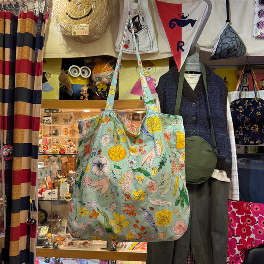 Handmade Floral Blue Tote Bag, Fabric from Japan