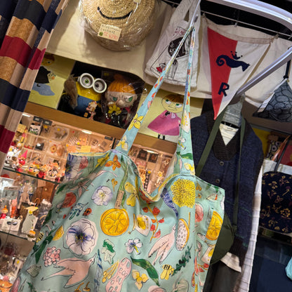 Handmade Floral Blue Tote Bag, Fabric from Japan