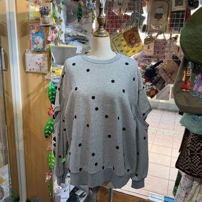 Sale- Frankygrow Polka Grey Sweatshirt, size F1, made in Japan