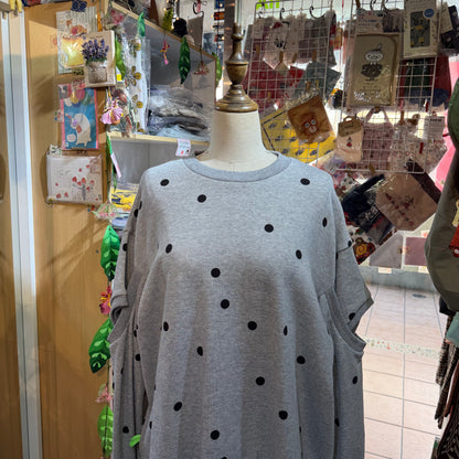 Sale- Frankygrow Polka Grey Sweatshirt, size F1, made in Japan