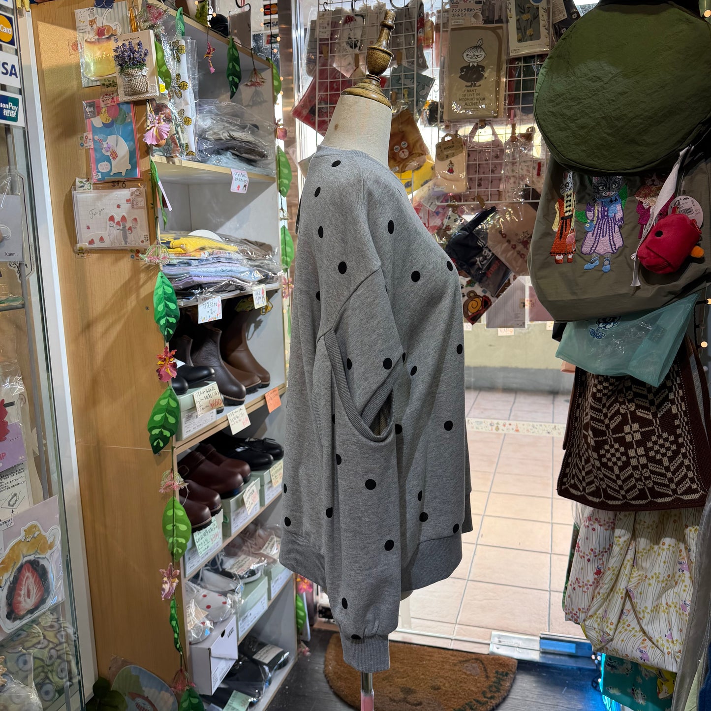 Sale- Frankygrow Polka Grey Sweatshirt, size F1, made in Japan