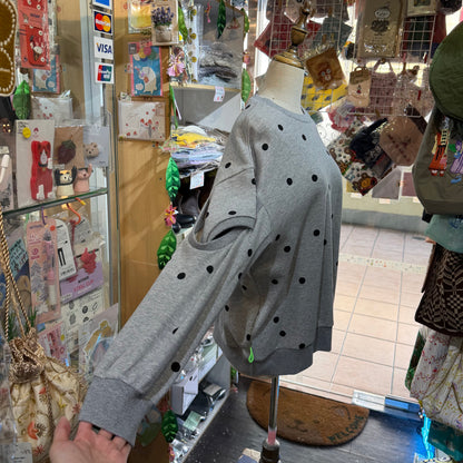 Sale- Frankygrow Polka Grey Sweatshirt, size F1, made in Japan