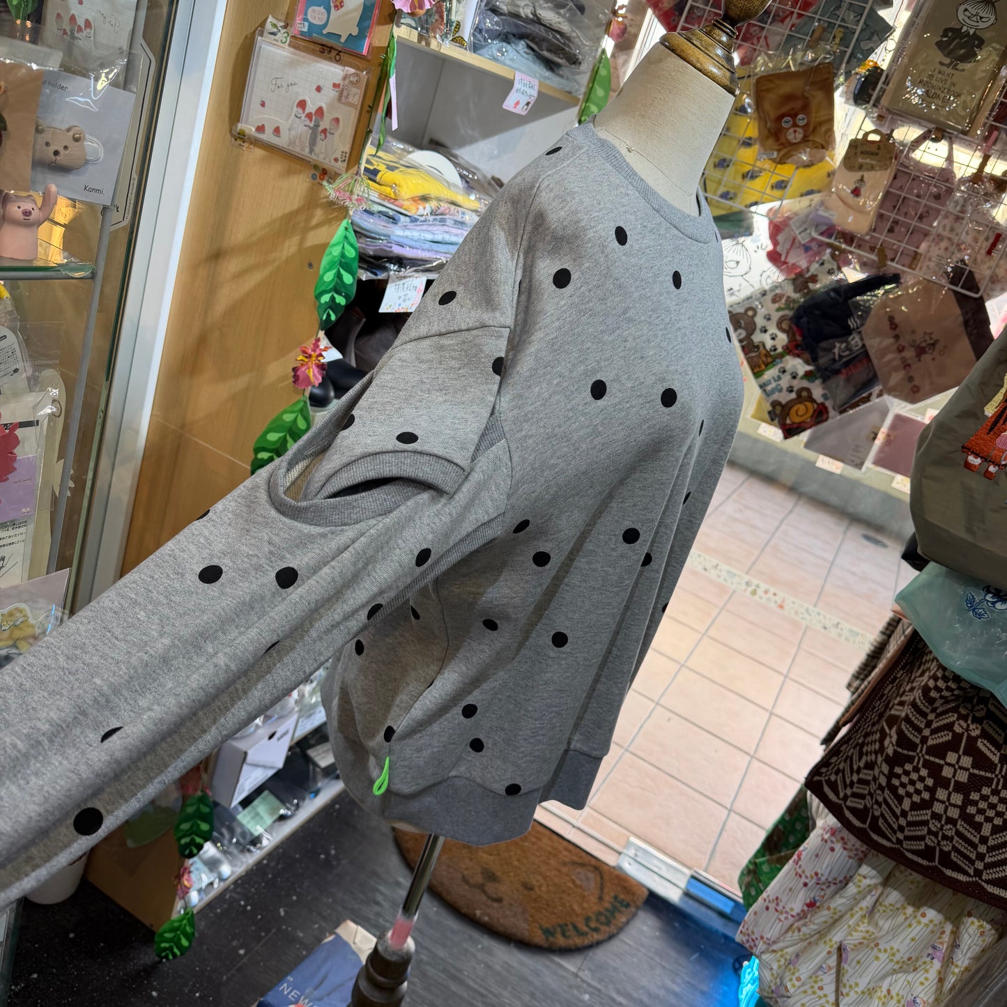 Sale- Frankygrow Polka Grey Sweatshirt, size F1, made in Japan