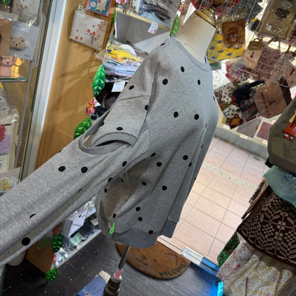 Sale- Frankygrow Polka Grey Sweatshirt, size F1, made in Japan