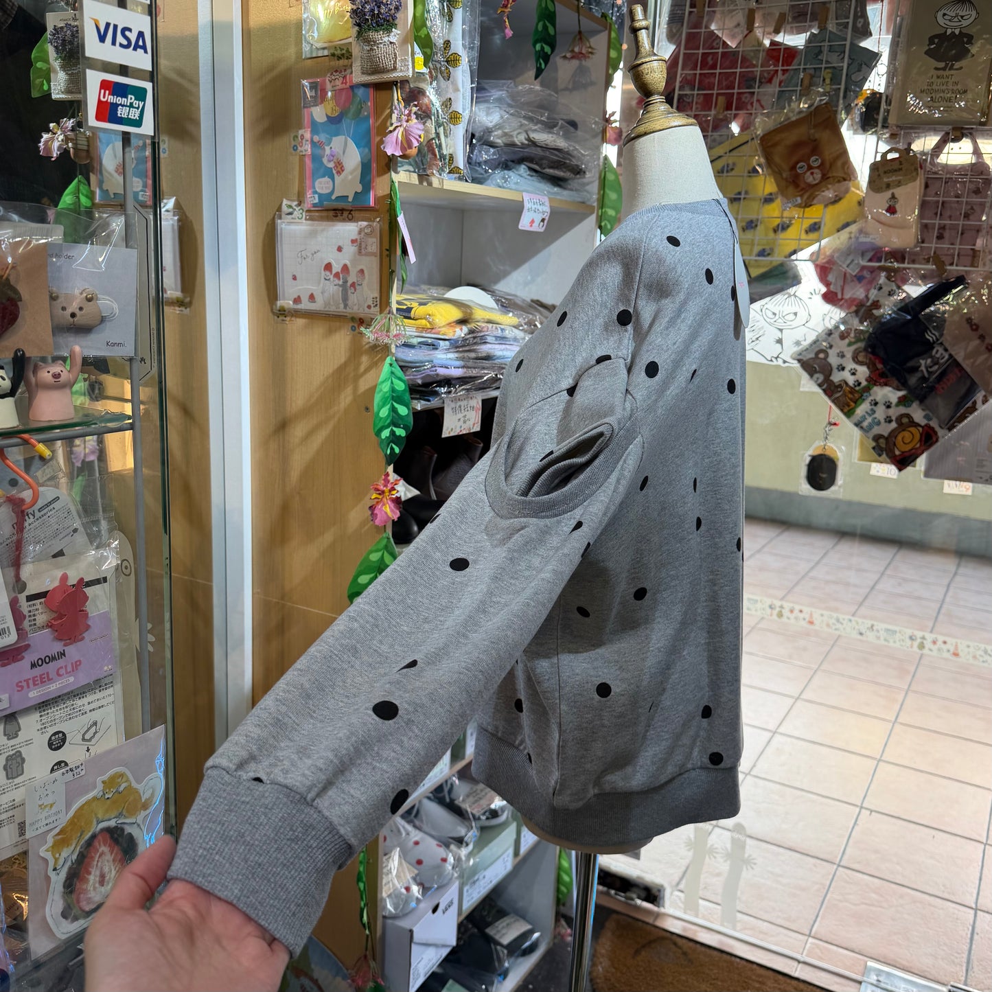 Sale- Frankygrow Polka Grey Sweatshirt, size F1, made in Japan