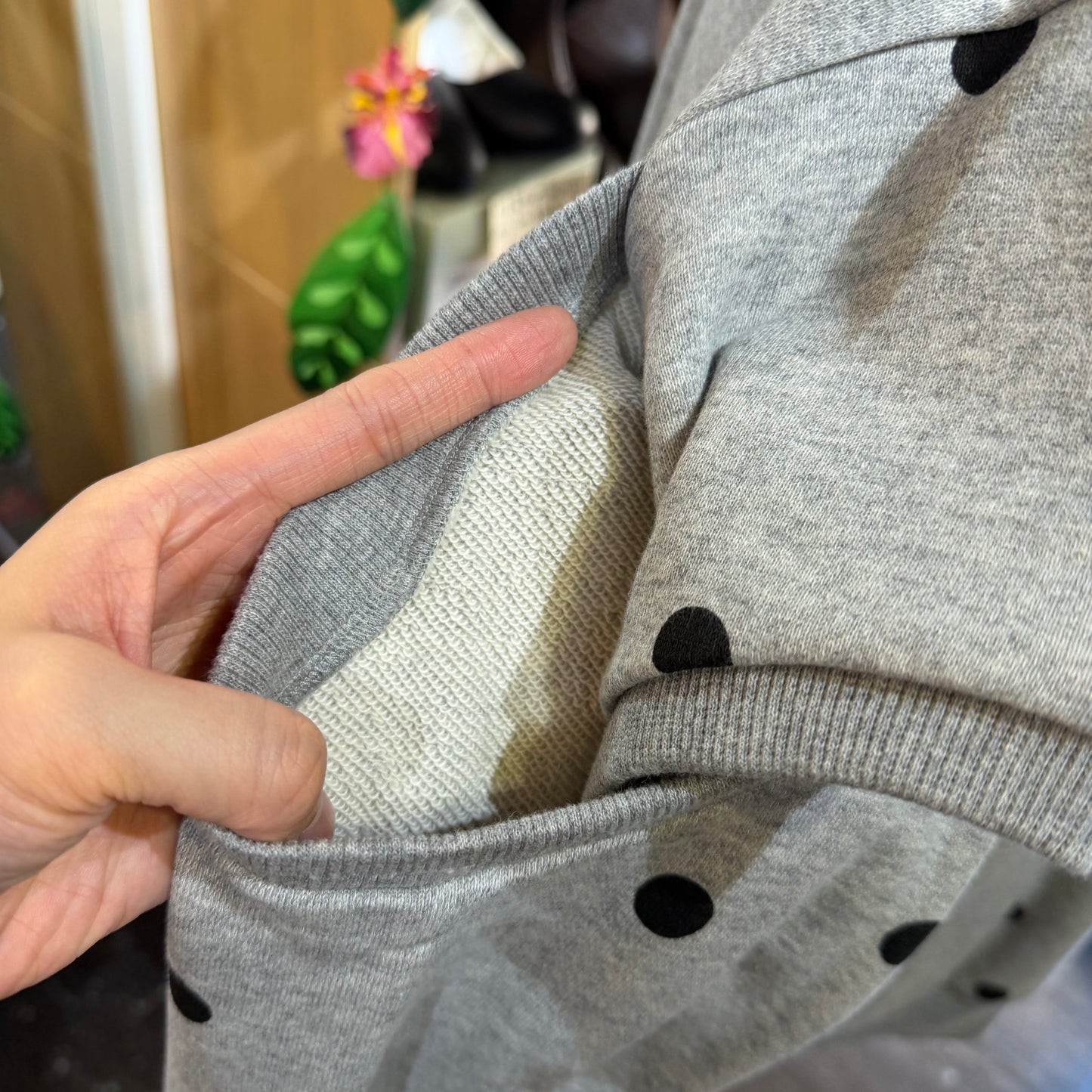 Sale- Frankygrow Polka Grey Sweatshirt, size F1, made in Japan