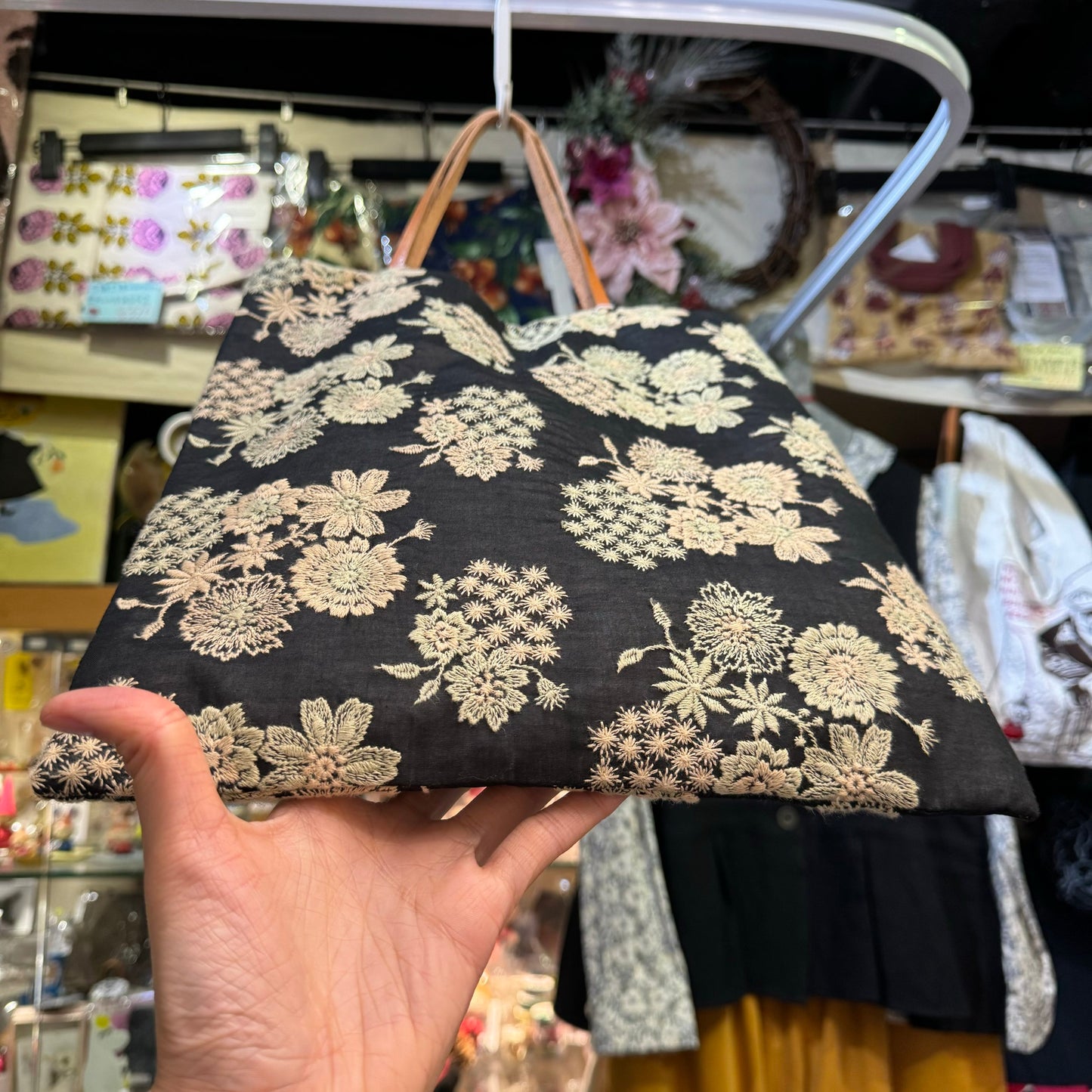 Castle Combe Floral Embroidery Clutch Bag, made in Japan