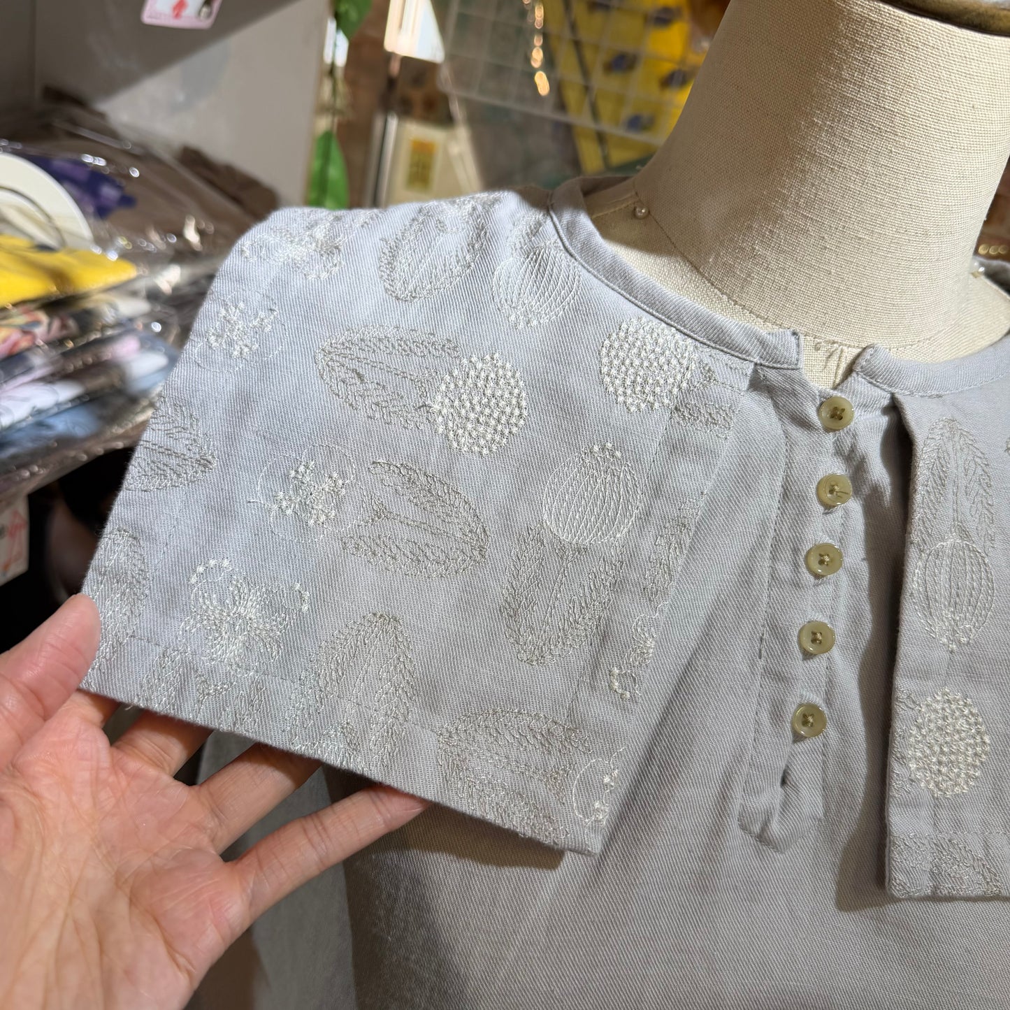 Tukuroi by Sun Valley Grey Embroidery Blouse Top