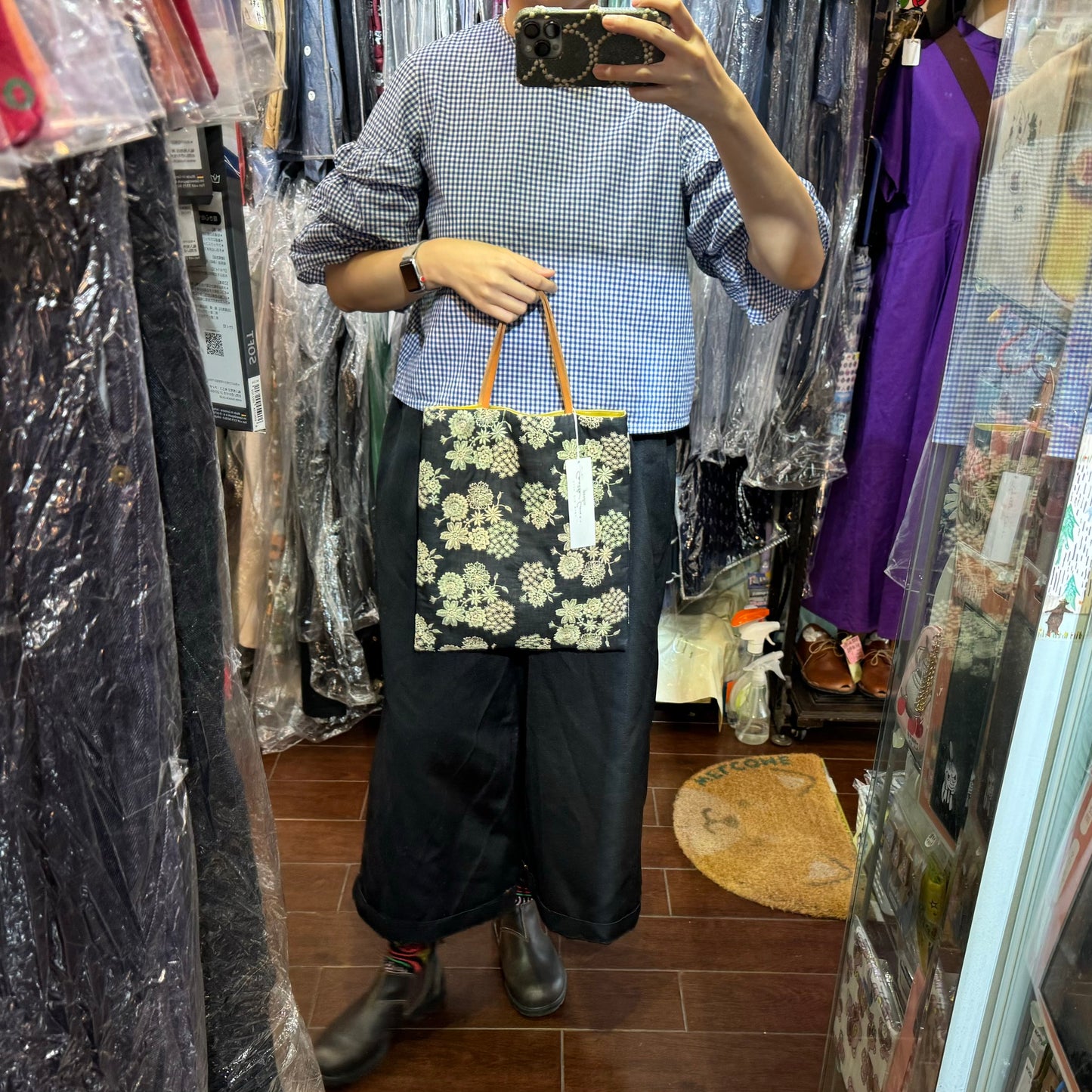 Castle Combe Floral Embroidery Clutch Bag, made in Japan