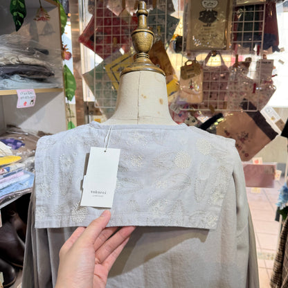 Tukuroi by Sun Valley Grey Embroidery Blouse Top