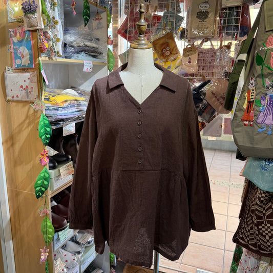 Ichi Antiquités Brown Linen Blouse, made in Japan