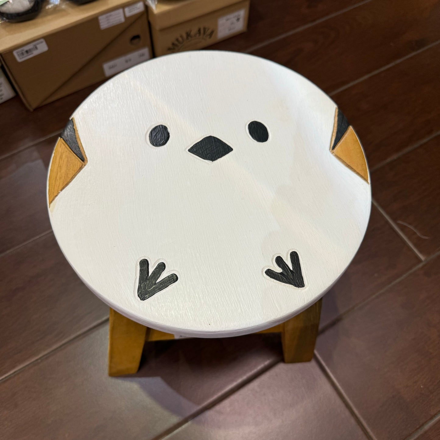 Snow Fairy  Hand-carved Round Wood Stool, Child Seat, made in Thailand [New in 2024] *Exclude Shipping Fee