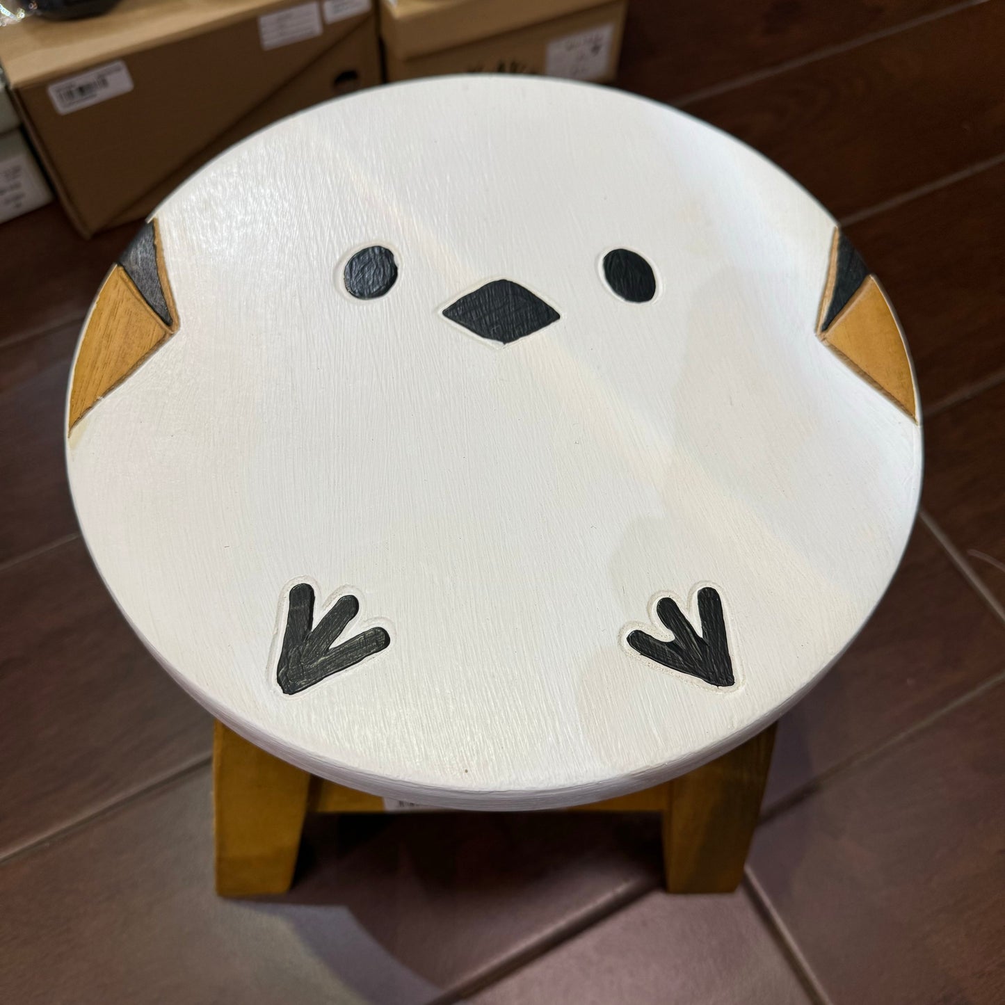 Snow Fairy  Hand-carved Round Wood Stool, Child Seat, made in Thailand [New in 2024] *Exclude Shipping Fee