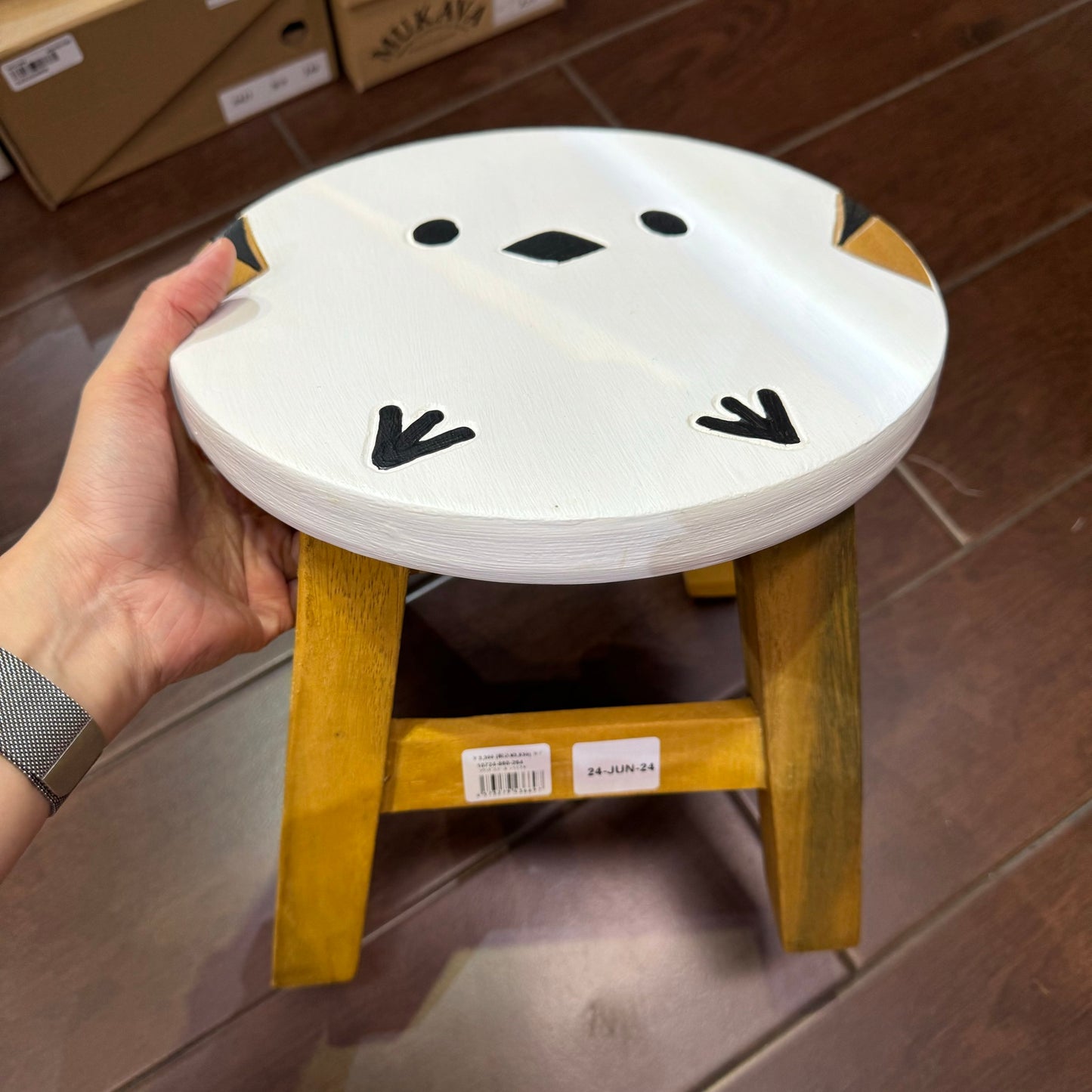 Snow Fairy  Hand-carved Round Wood Stool, Child Seat, made in Thailand [New in 2024] *Exclude Shipping Fee