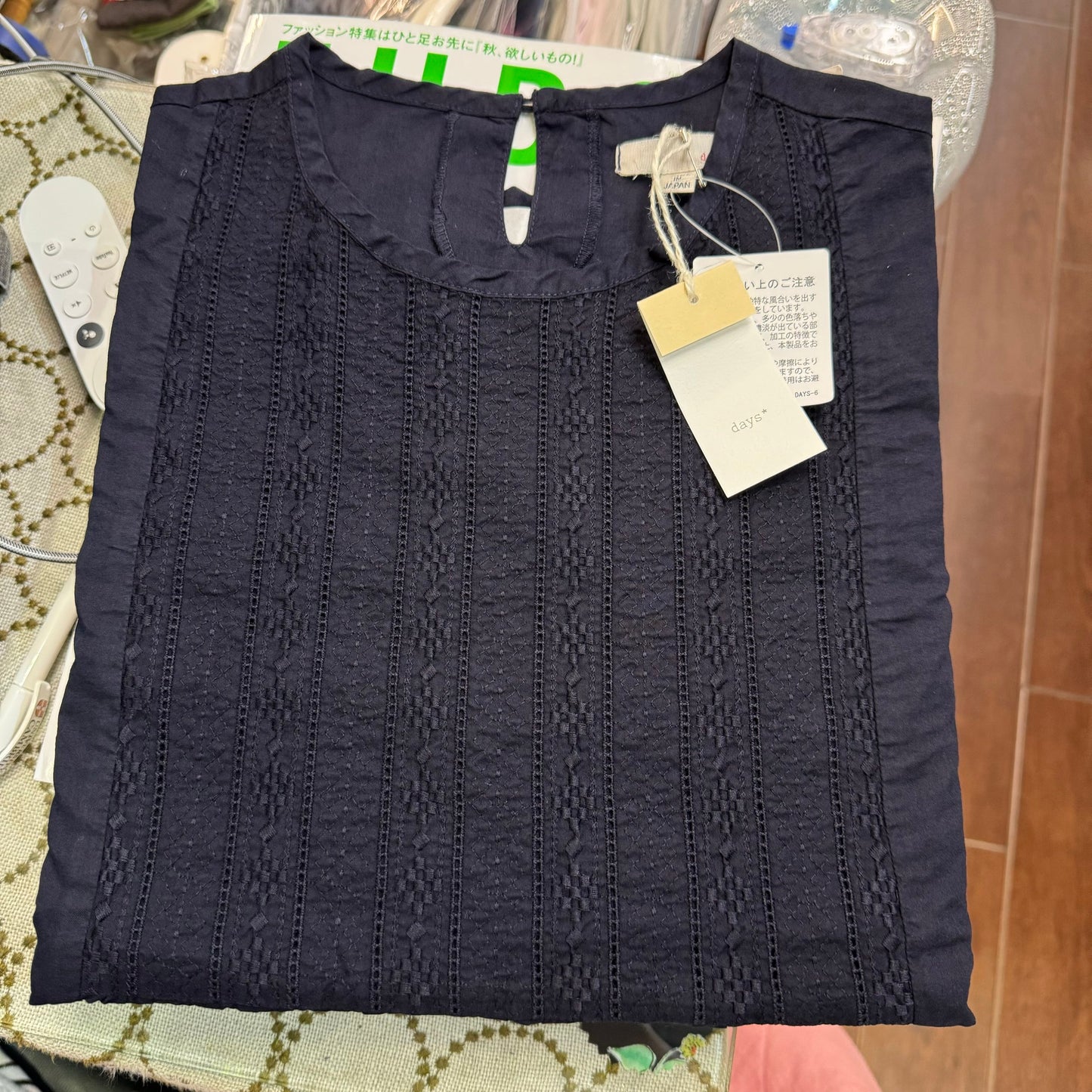 Sale- Days Embroidery Cotton Top, 2 Colors, made in Japan