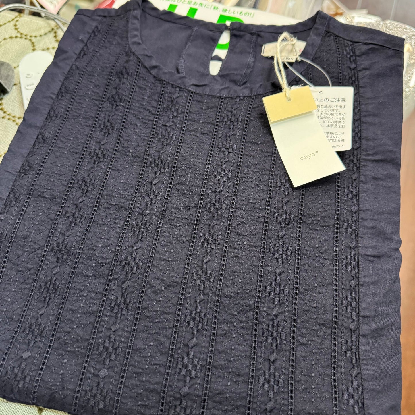 Sale- Days Embroidery Cotton Top, 2 Colors, made in Japan