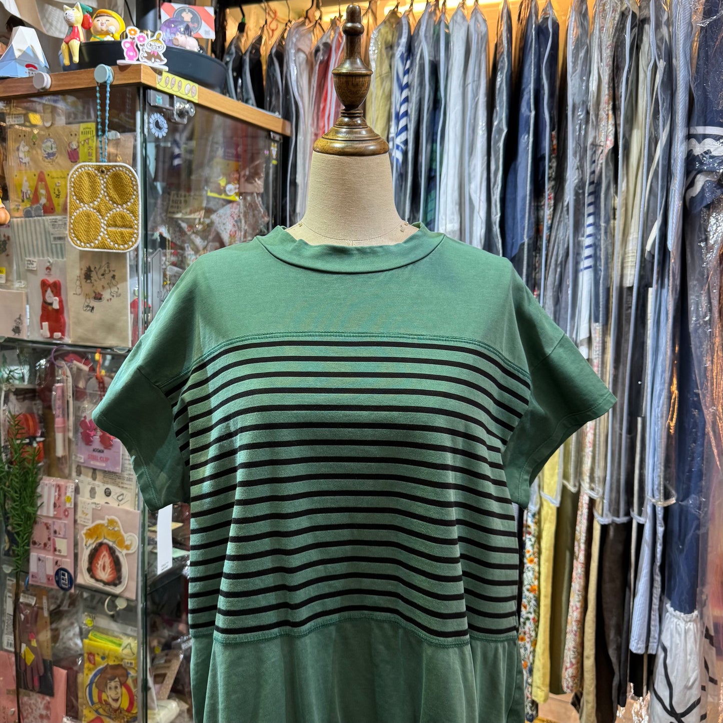 Estroislose Green Striped T-shirt, made in Japan