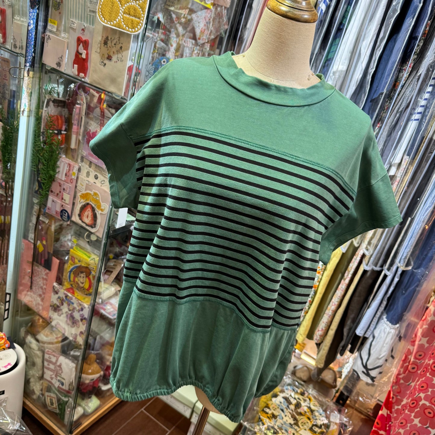 Estroislose Green Striped T-shirt, made in Japan