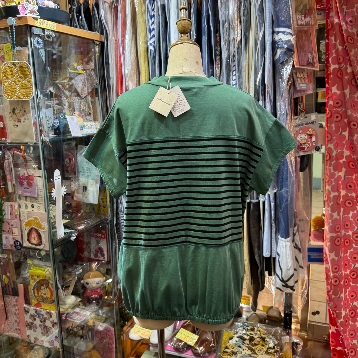 Estroislose Green Striped T-shirt, made in Japan