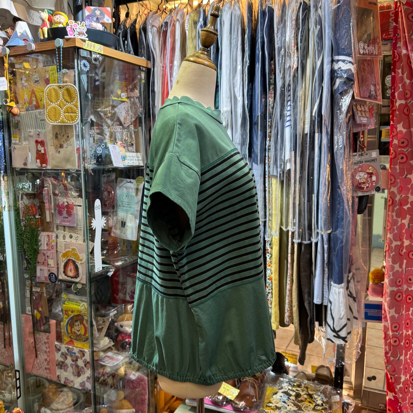 Estroislose Green Striped T-shirt, made in Japan
