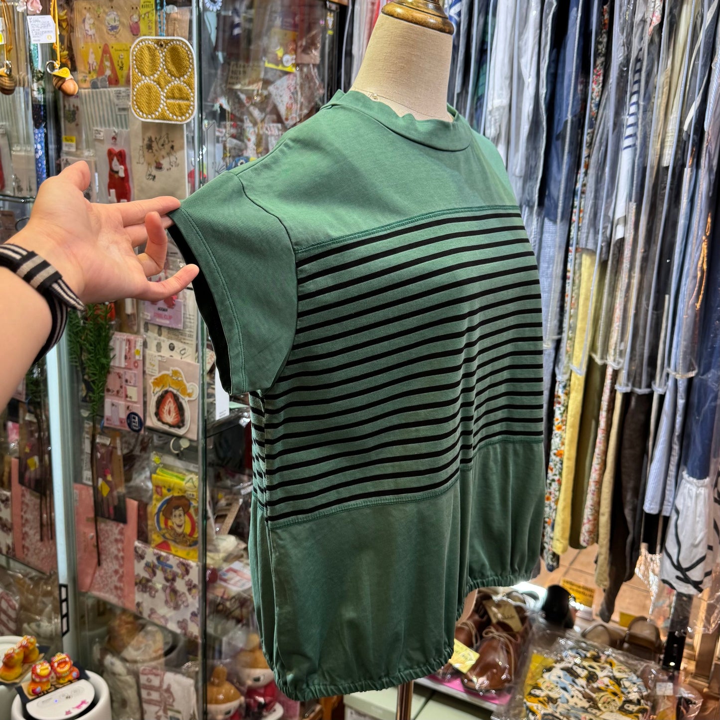 Estroislose Green Striped T-shirt, made in Japan