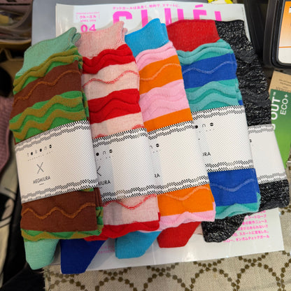MEGMIURA WARDROBE X Tokone Wavy stripe socks, 5 Colors, made in Japan