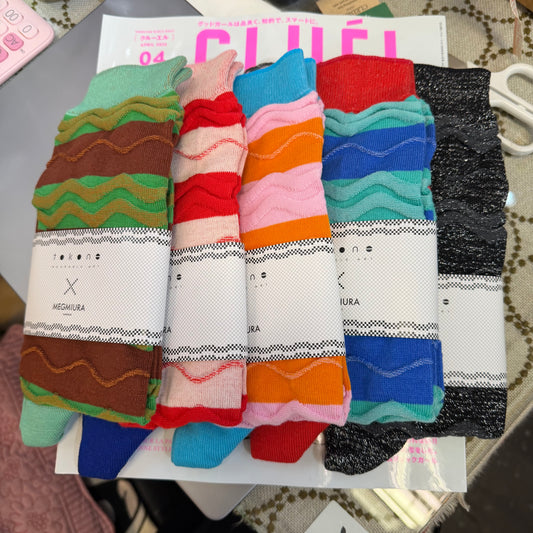 MEGMIURA WARDROBE X Tokone Wavy stripe socks, 5 Colors, made in Japan