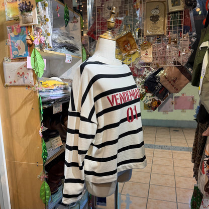 Vent blanc Vendemiaire 01 Striped Sweatshirt, made in Japan