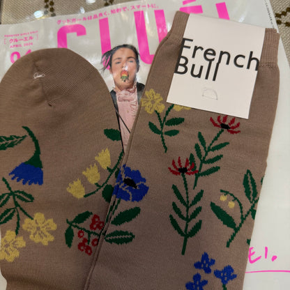French Bull Beige Floral Long Socks, made in Japan