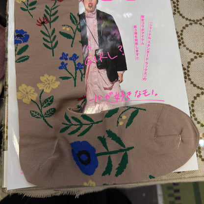 French Bull Beige Floral Long Socks, made in Japan