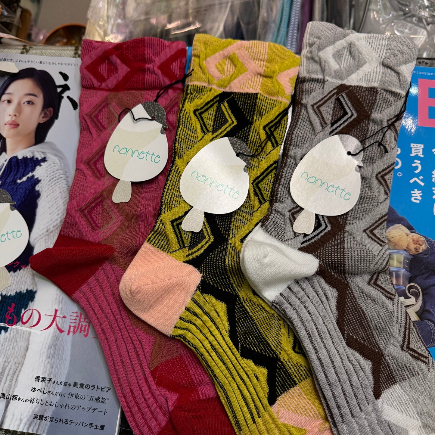 Nonnette Polygrams Socks, 3 Colors, made in Japan