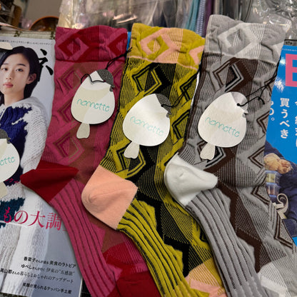 Nonnette Polygrams Socks, 3 Colors, made in Japan