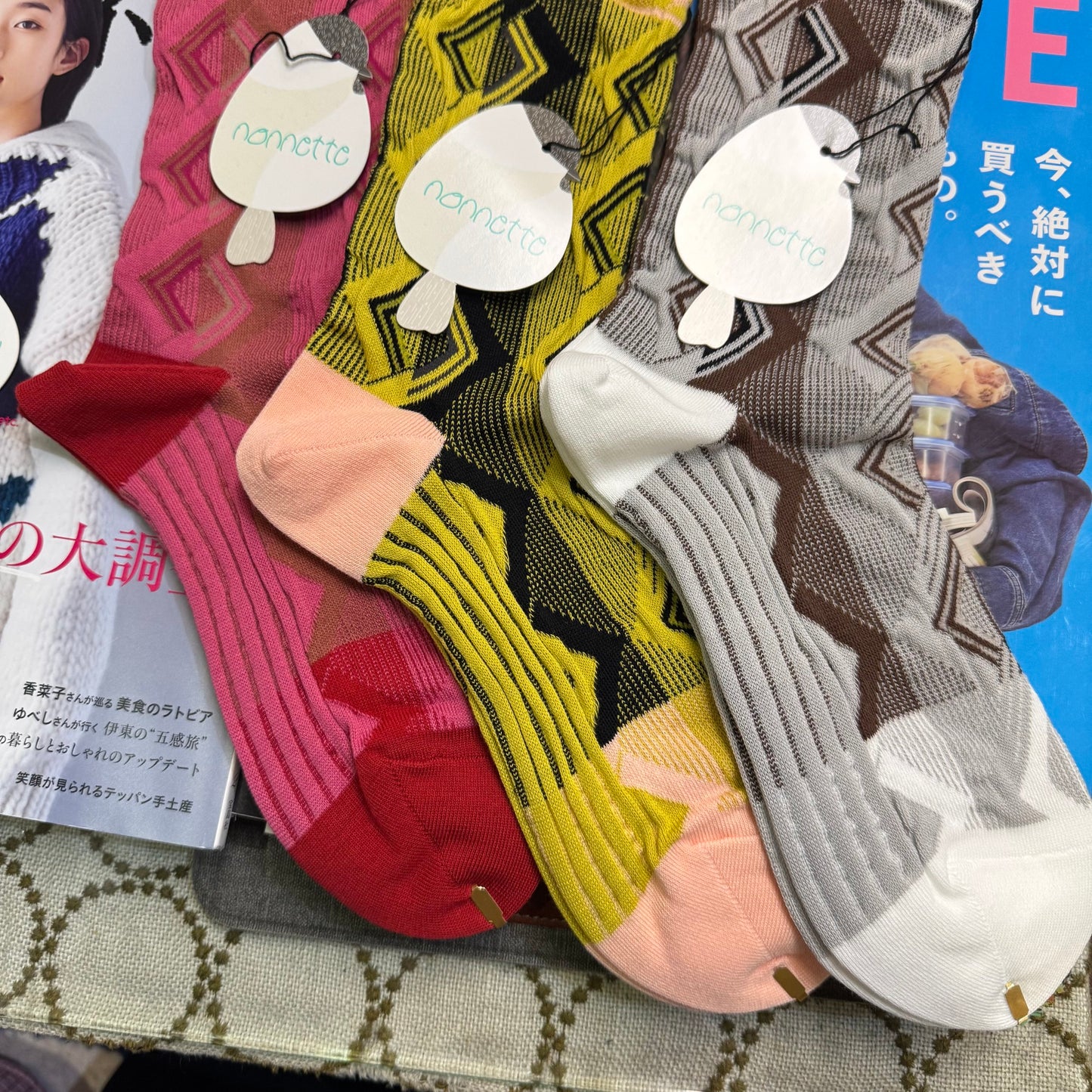 Nonnette Polygrams Socks, 3 Colors, made in Japan