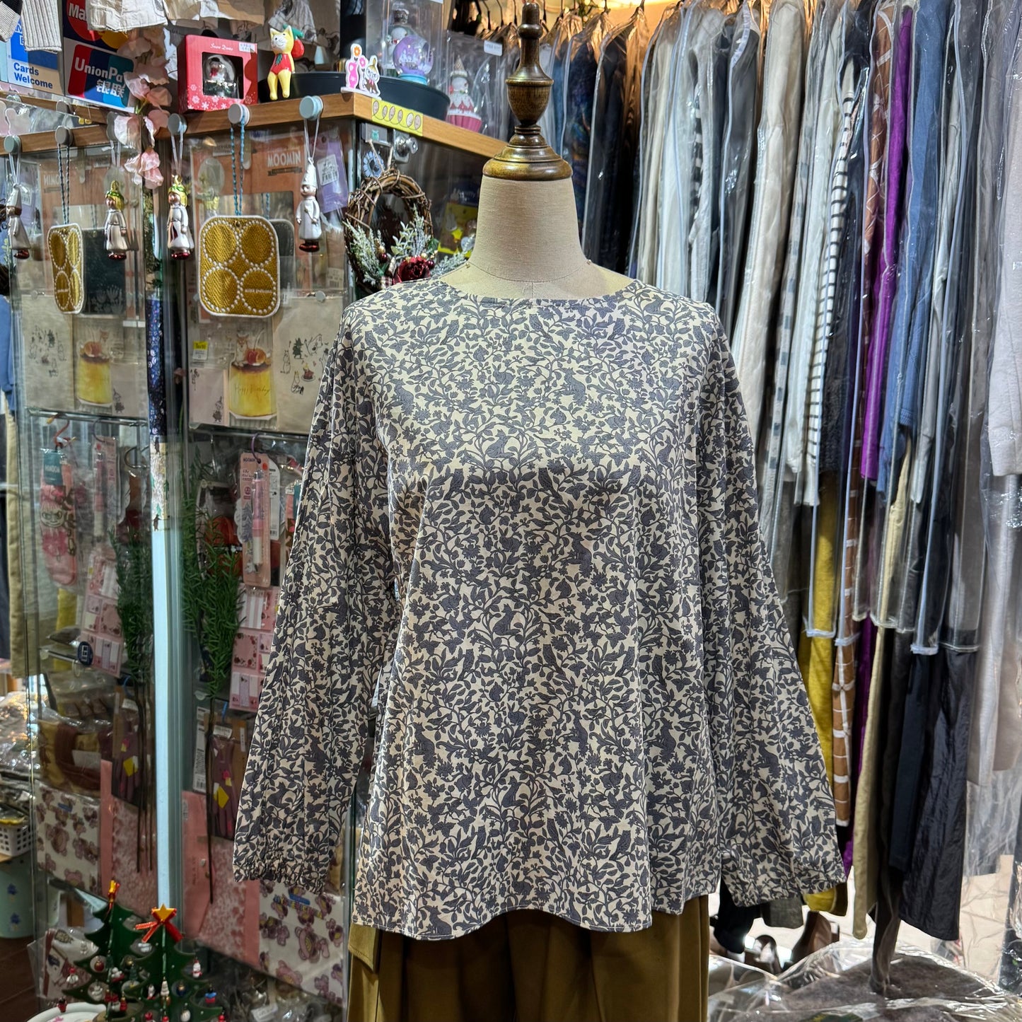Sale- Denicher Floral and Animals Print Top, made in Japan