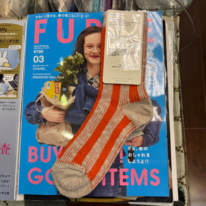 $99 only- Meri ja kuu Orange Striped Socks, made in Japan