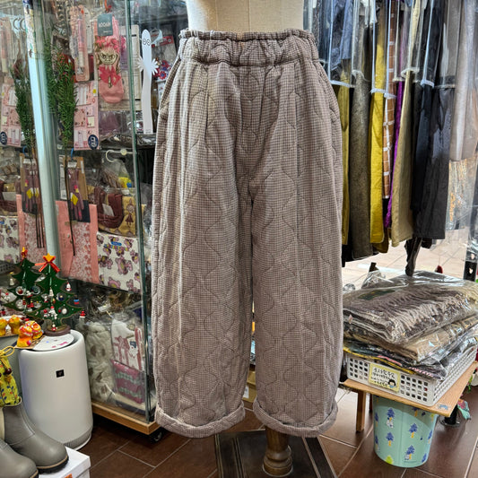 Sale- Laiterie Light Brown Checked Quilting Pants