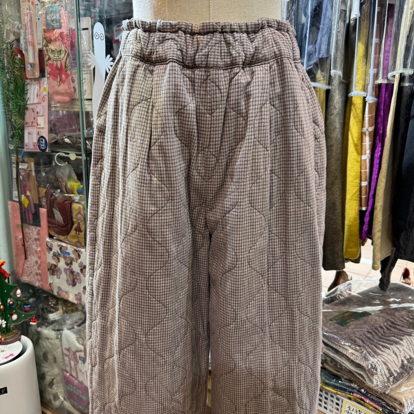 Sale- Laiterie Light Brown Checked Quilting Pants