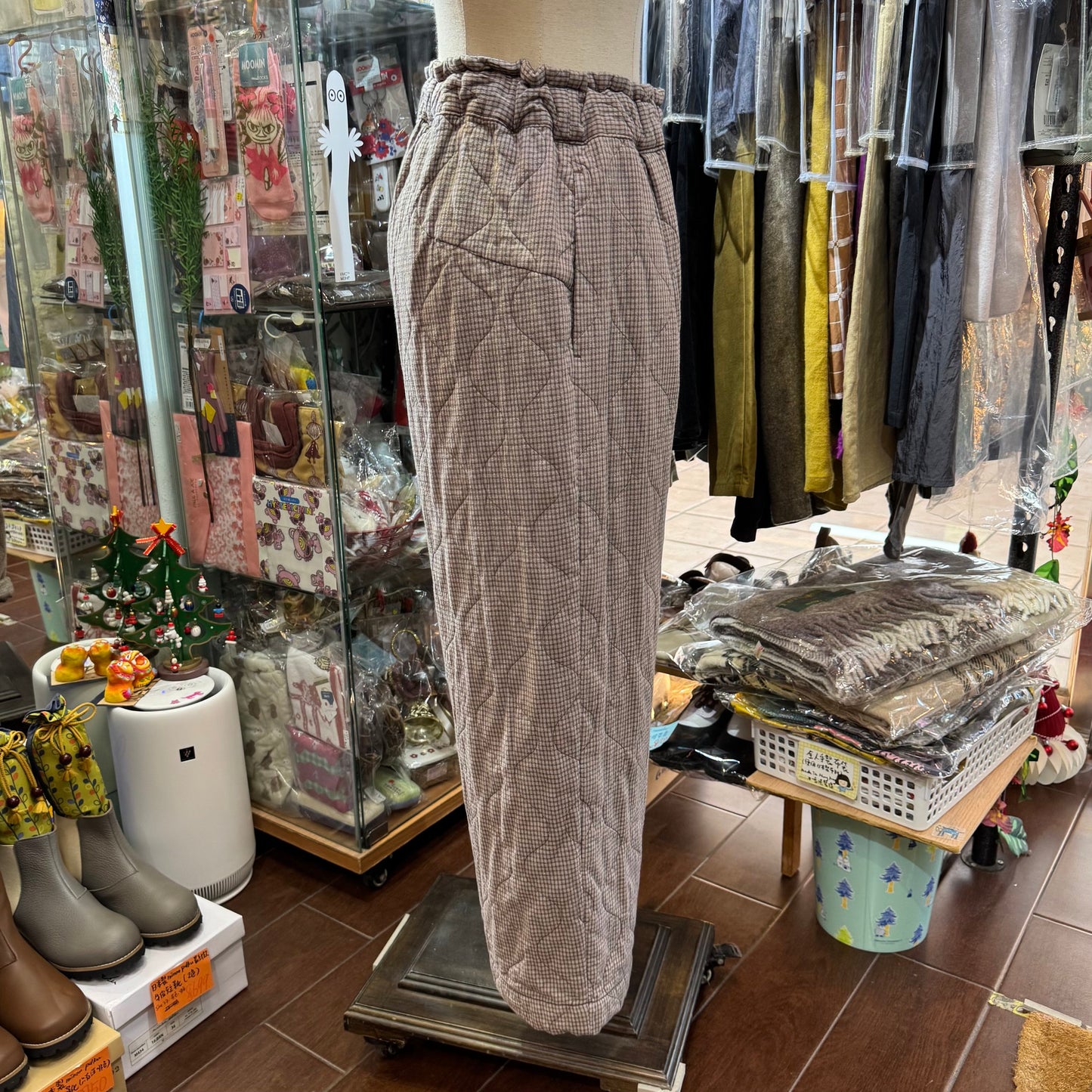 Sale- Laiterie Light Brown Checked Quilting Pants