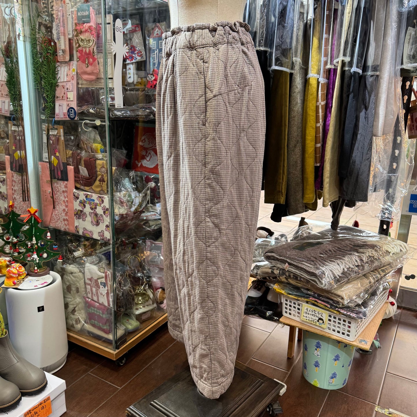 Sale- Laiterie Light Brown Checked Quilting Pants