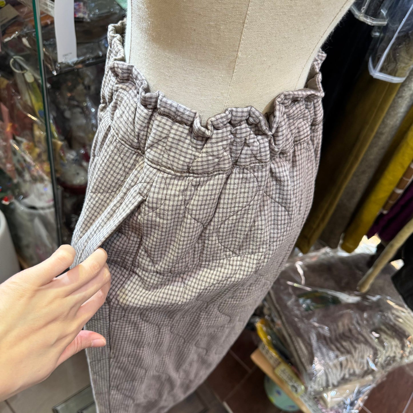 Sale- Laiterie Light Brown Checked Quilting Pants